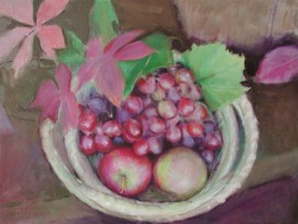 Grapes and Apples in a Sweetgrass Basket, oil on canvas, 12" x 16"