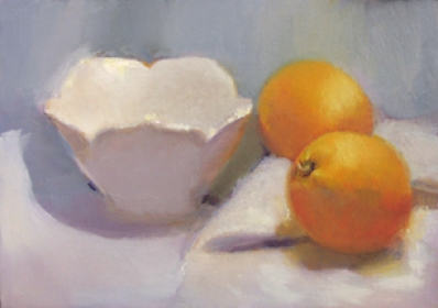 Still Life with Two Oranges, oil on canvas, 10" x 12".
